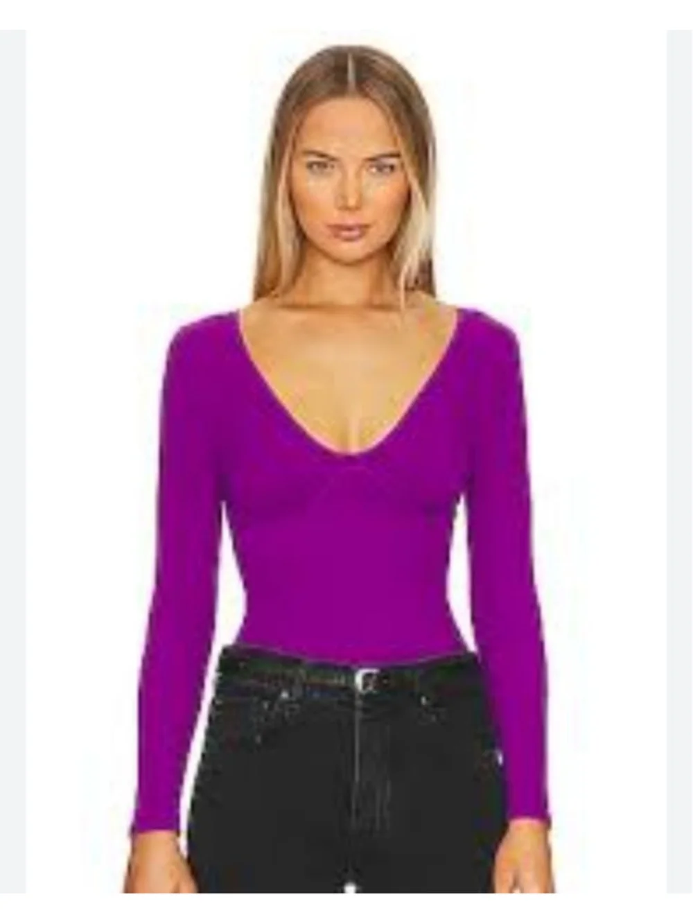 FREE PEOPLE Meg Purple Ribbed Long Sleeve V-Neck Bodysuit M‎ L